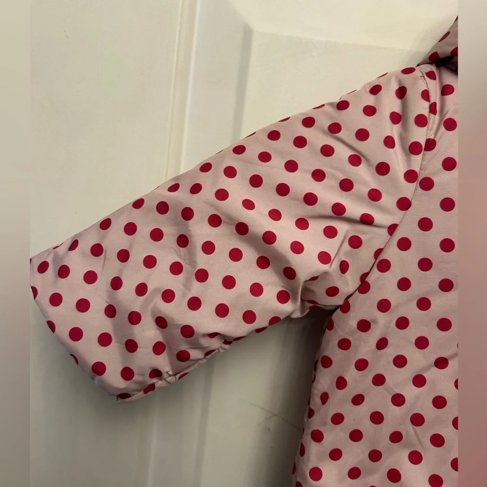 Baby Gap 3-6 mos kimono hood jacket. Off white/hot pink polka dot. Fleece lined